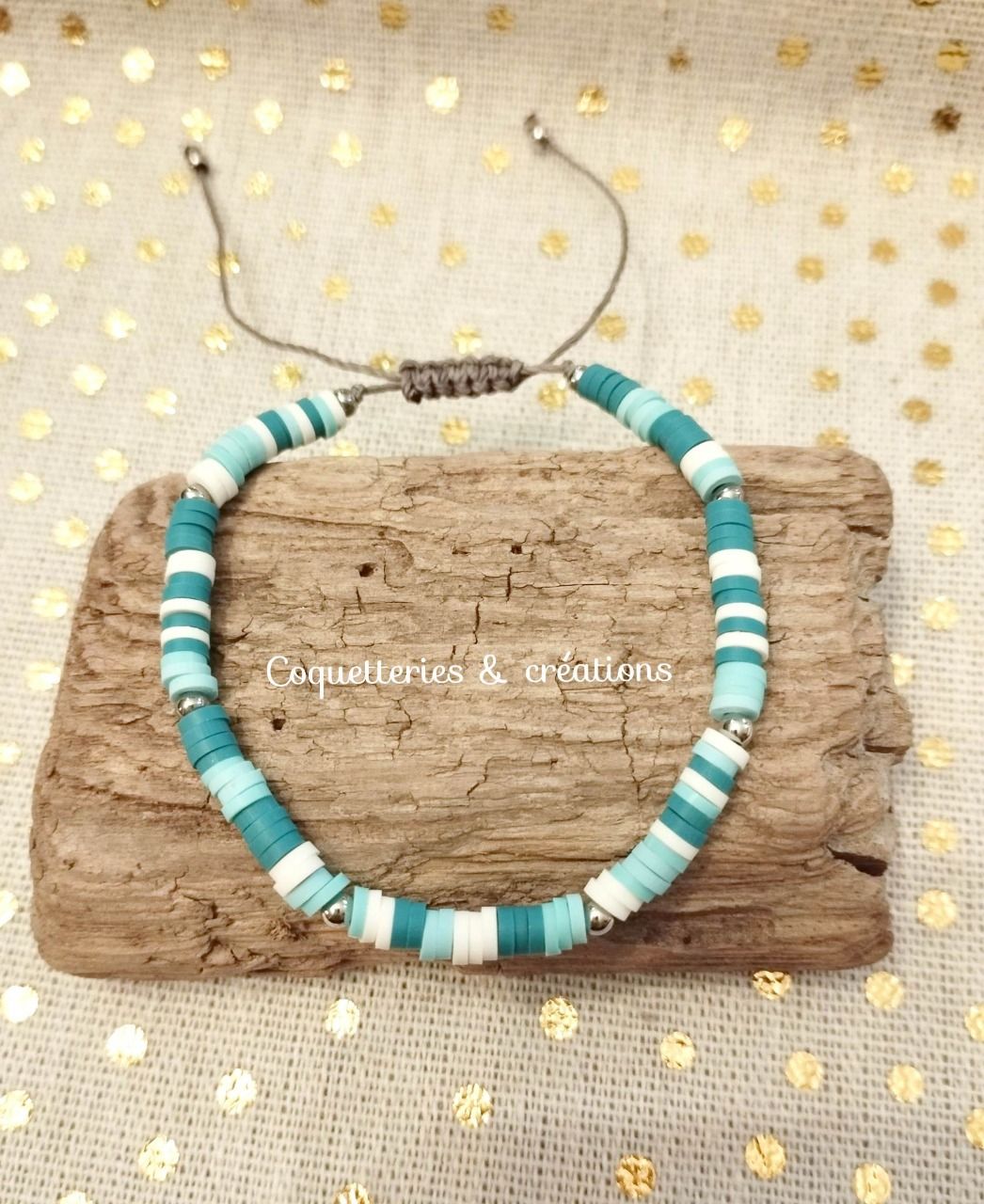 Bracelet Perles Verre Turquoise Et Strass - Modèle W60 - État Neuf - Occasion Comme Neuve
