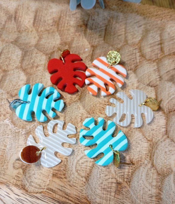 Boucles d'oreilles fimo  ginko 