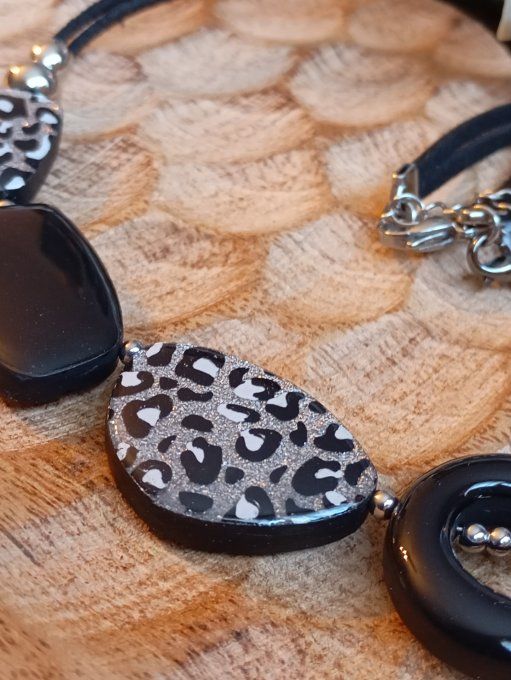 Collier Asymétrique Léopard Pailleté & Argenté ou doré