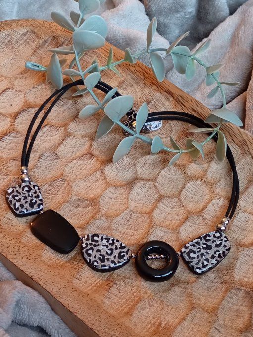 Collier Asymétrique Léopard Pailleté & Argenté ou doré