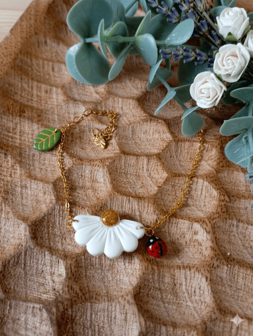 Bracelet "Marguerite et coccinelle fait main - Bijoux Artisanal Loiret