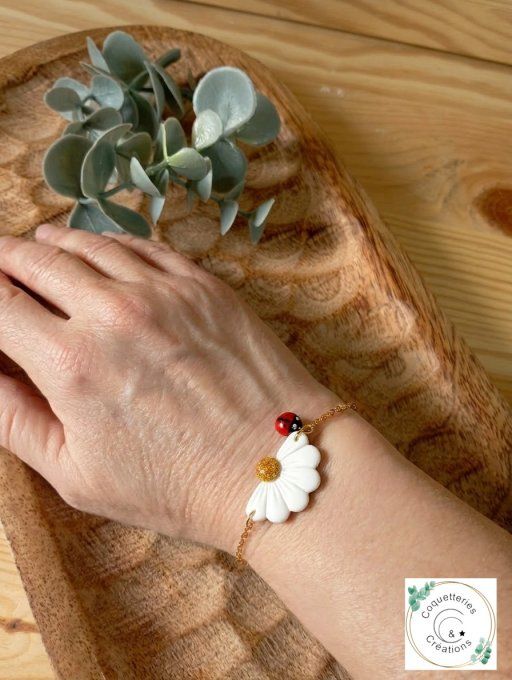 Bracelet "Marguerite et coccinelle fait main - Bijoux Artisanal Loiret