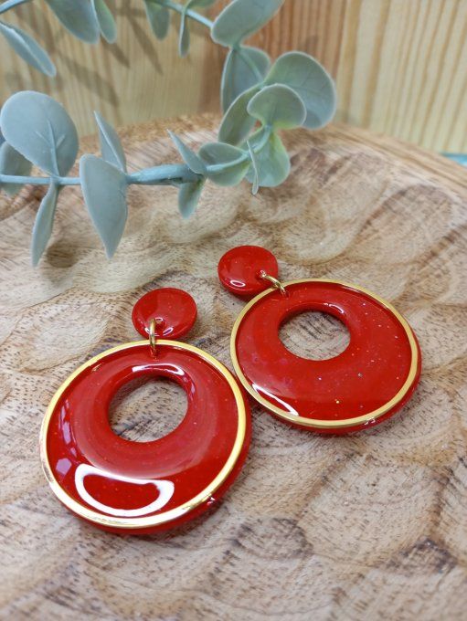 Boucles d'oreilles créoles "Les Graphiques" – Collection Argile Polymère & Or