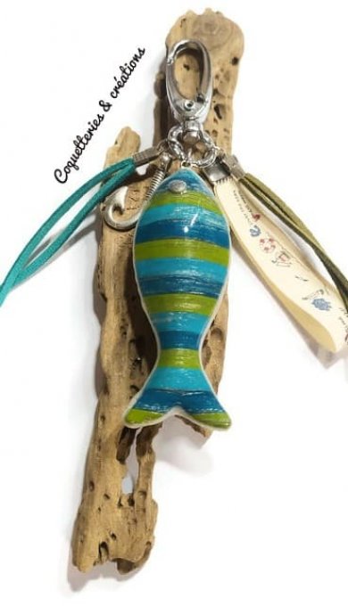 bijou de sac sardine, rayé turquoise, bleu marine et vert