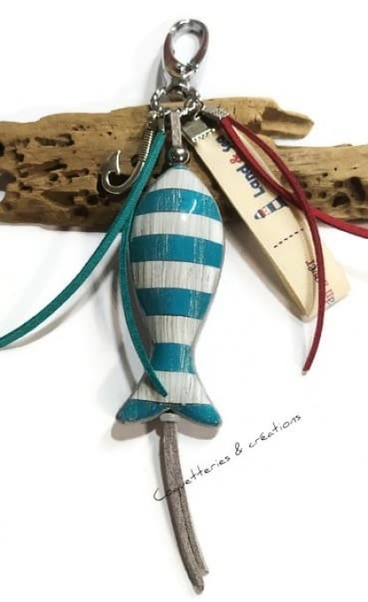 Bijou de sac sardine, turquoise et blanc