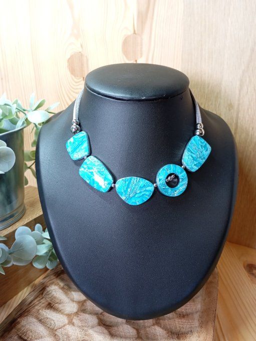 Collier tour de cou polymère marbre bleu
