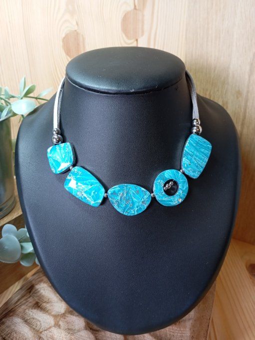 Collier tour de cou polymère marbre bleu