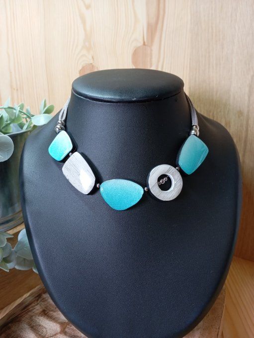 Collier tour de cou polymère marbre bleu - Copie