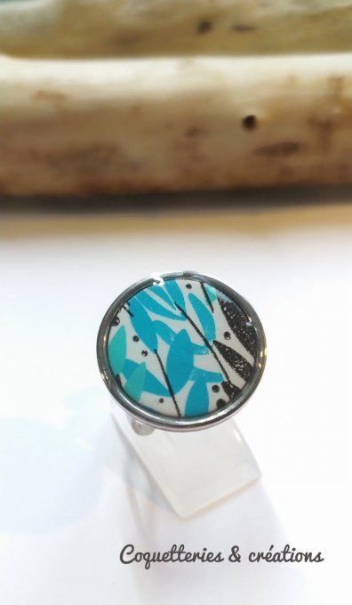  bague en pâte Fimo,  feuillage bleu