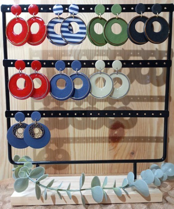 Boucles d'oreilles créoles "Les Graphiques" – Collection Argile Polymère & Or