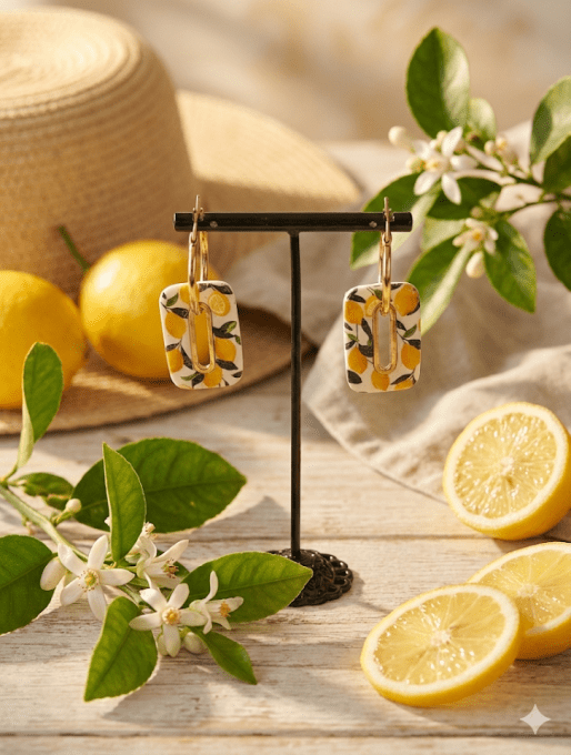 Boucles d'Oreilles Recto-Verso "Citron Vitaminé" – 3 Formes au Choix