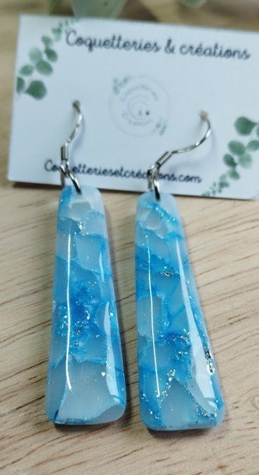 Boucles d'oreilles fimo, transparence et bleu lagon