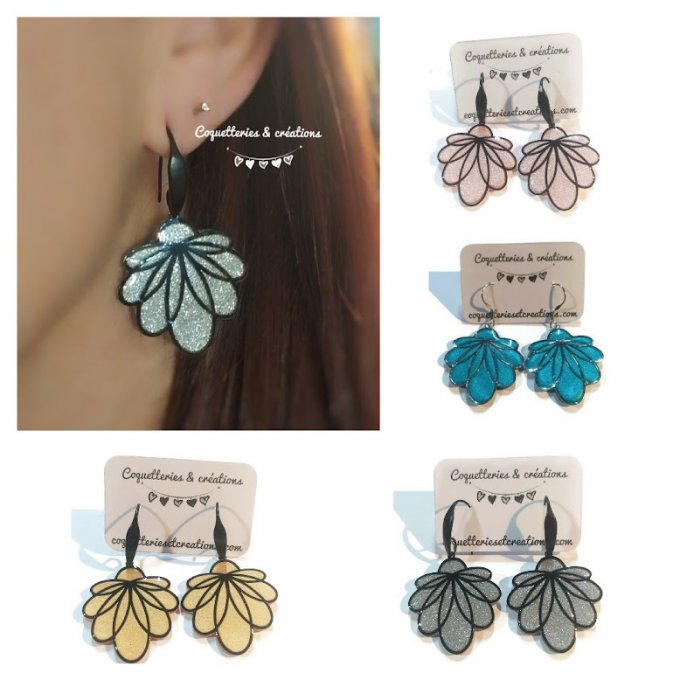 Boucles d'oreilles fimo, feuilles de couleur