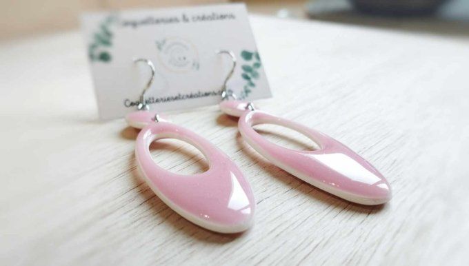 Boucles d'oreilles fimo, ovales roses