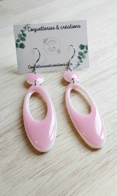 Boucles d'oreilles fimo, ovales roses