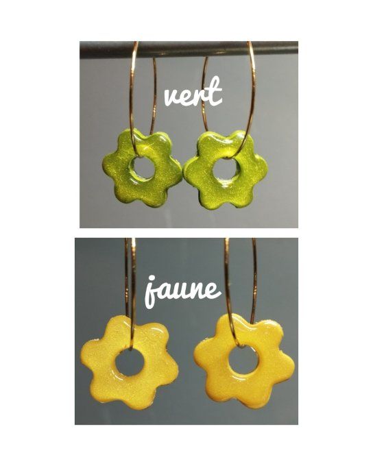 Boucles d'oreilles fimo créoles dorées fleurettes