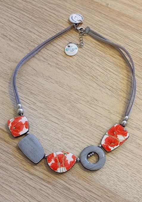 Collier tour de cou polymère coquelicots