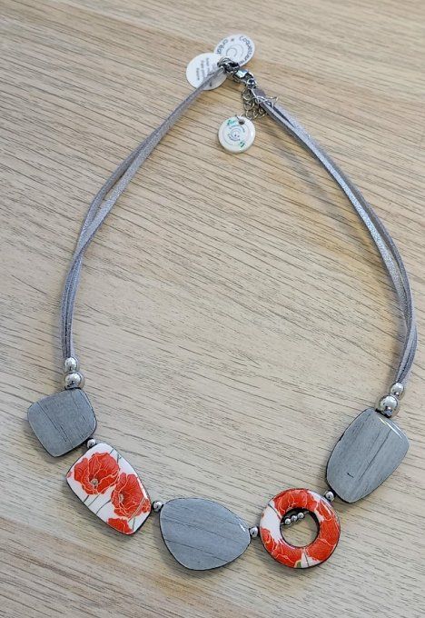 Collier tour de cou polymère coquelicots