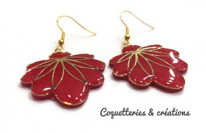 Boucles d'oreilles fimo, feuilles de couleur