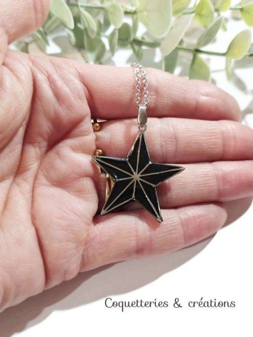 Collier pendentif étoile noire en polymere 