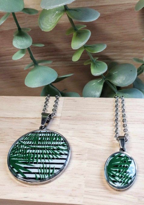 Collier pendentif cabochon fimo lentille 