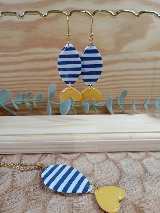Boucles d'oreilles Poissons Marinière – Style "Retour de Plage" – Artisanat Loiret